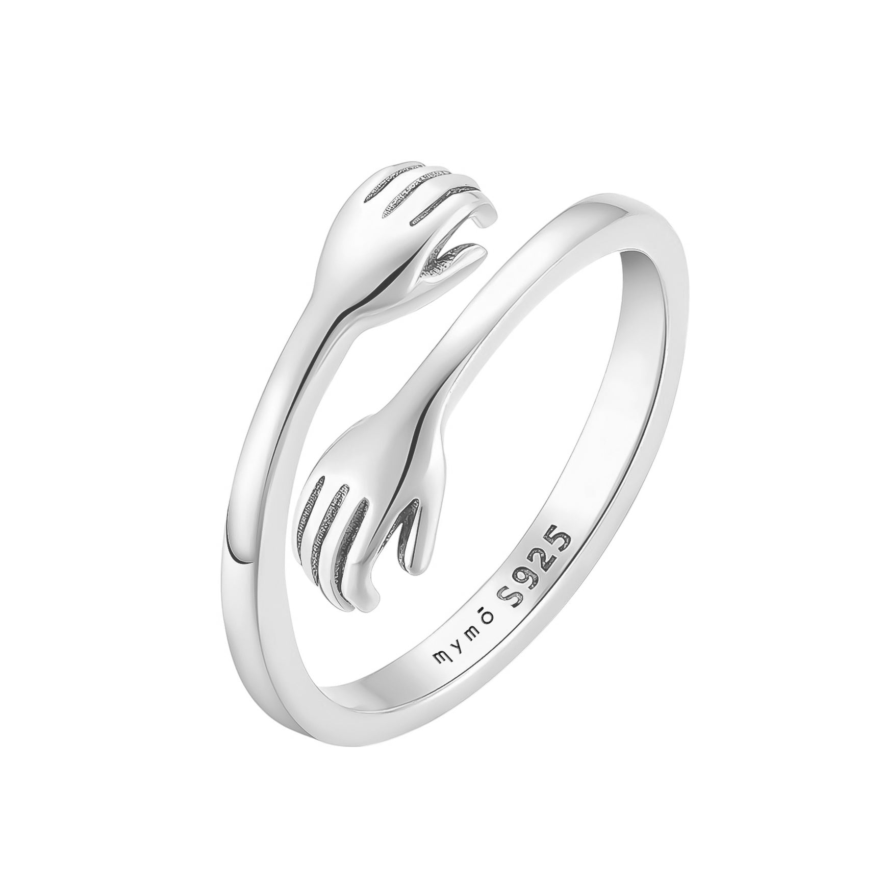 Anello Argento 925 Mani Che Si Abbracciano Regolabile - Gioiello Elegante Antistress In Acciaio Inossidabile