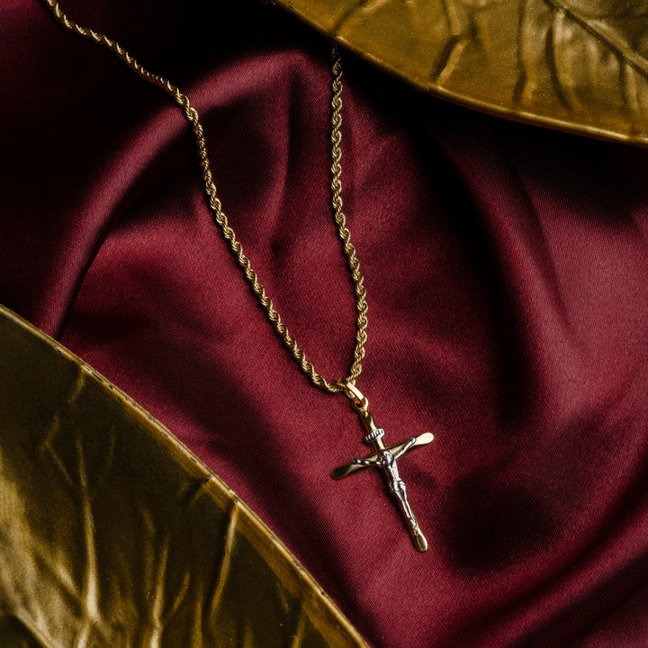 Collana Fune Corda con Croce Bicolore in Oro 18kt 2 mm My Mō Gioielli