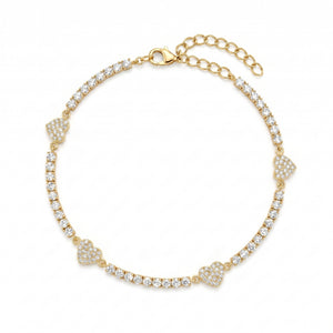 Tennis Ankle Bracelet with Pavé Hearts