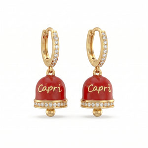 Orecchini a Cerchio Zirconati con Campanella "Capri" Rossa