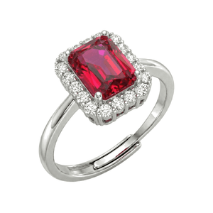 Anello Con Pietra Rettangolare Rossa Magenta e Zirconi - My Mo Gioielli