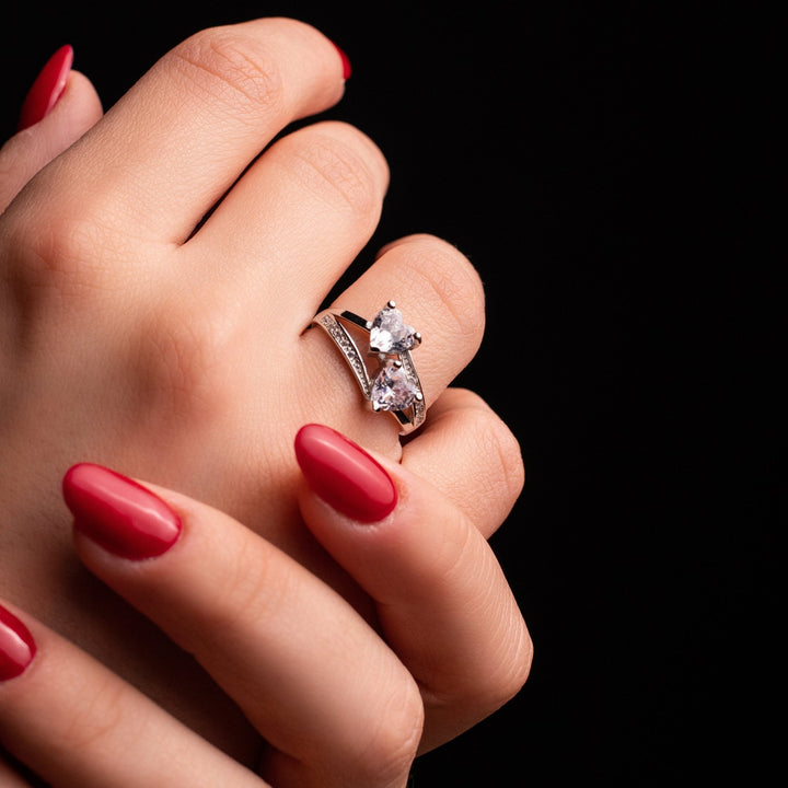 Anello doppio Cuore Bianco - My Mo Gioielli