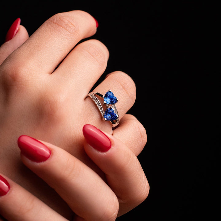 Anello doppio Cuore Blu - My Mo Gioielli