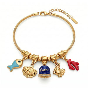 Bracciale con Campanella Capri Smaltata Blu e Charms del Mare - My Mo Gioielli