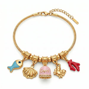 Bracciale con Campanella Capri Smaltata Rosa Pastello e Charms del Mare - My Mo Gioielli