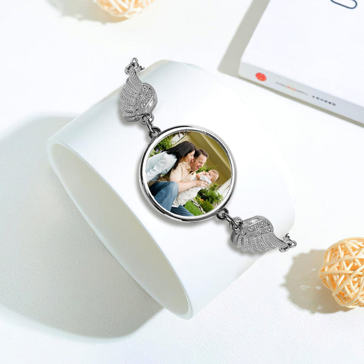 Bracciale con Ciondolo Ali e Foto Personalizzata in Acciaio - My Mo Gioielli