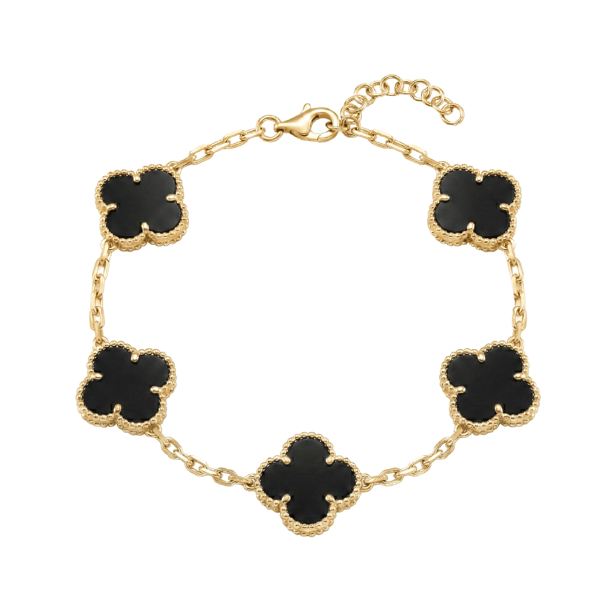 Bracciale Quadrifoglio Portafortuna In Argento 925 Con Onice O Madreperla, Regolabile, Regalo Per Mamma