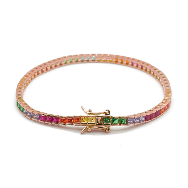 Bracciale Tennis zirconi Rainbow taglio carrè 3mm Placcato Oro Rosa 18Kt - My Mo Gioielli