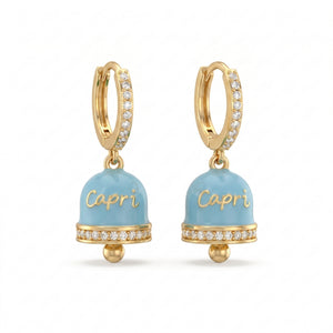 Orecchini a Cerchio Zirconati con Campanella "Capri" Azzurra