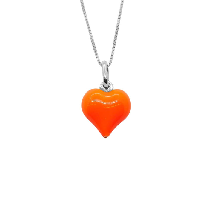 Collana Cuore Bombato Smaltato Arancione Fluo - My Mo Gioielli