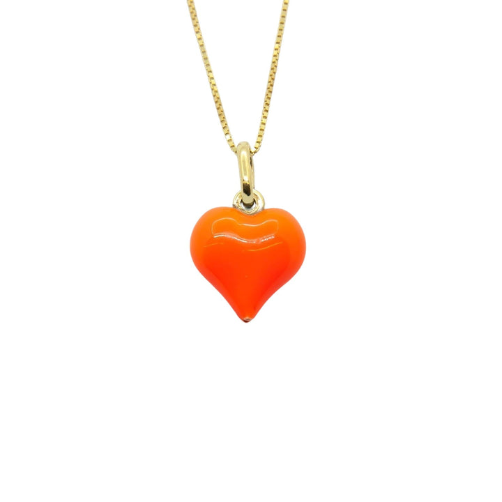 Collana Cuore Bombato Smaltato Arancione Fluo - My Mo Gioielli