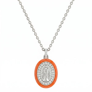 Collana Madonnina Smaltata Arancione e Zirconi - My Mo Gioielli