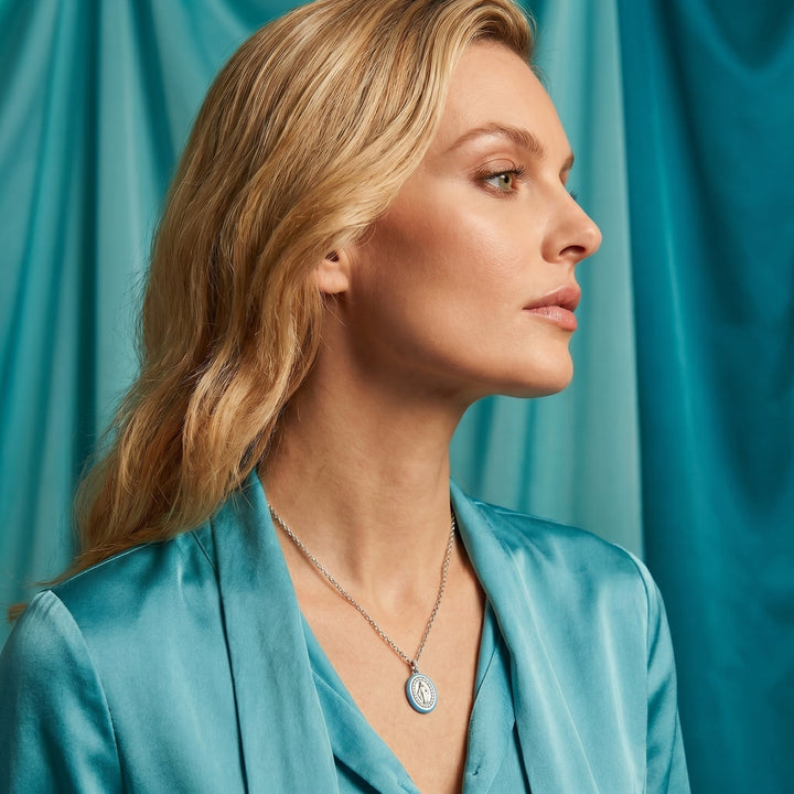 Pastel Blue Enamel Madonnina Necklace with Zirconia – My Mō Gioielli
