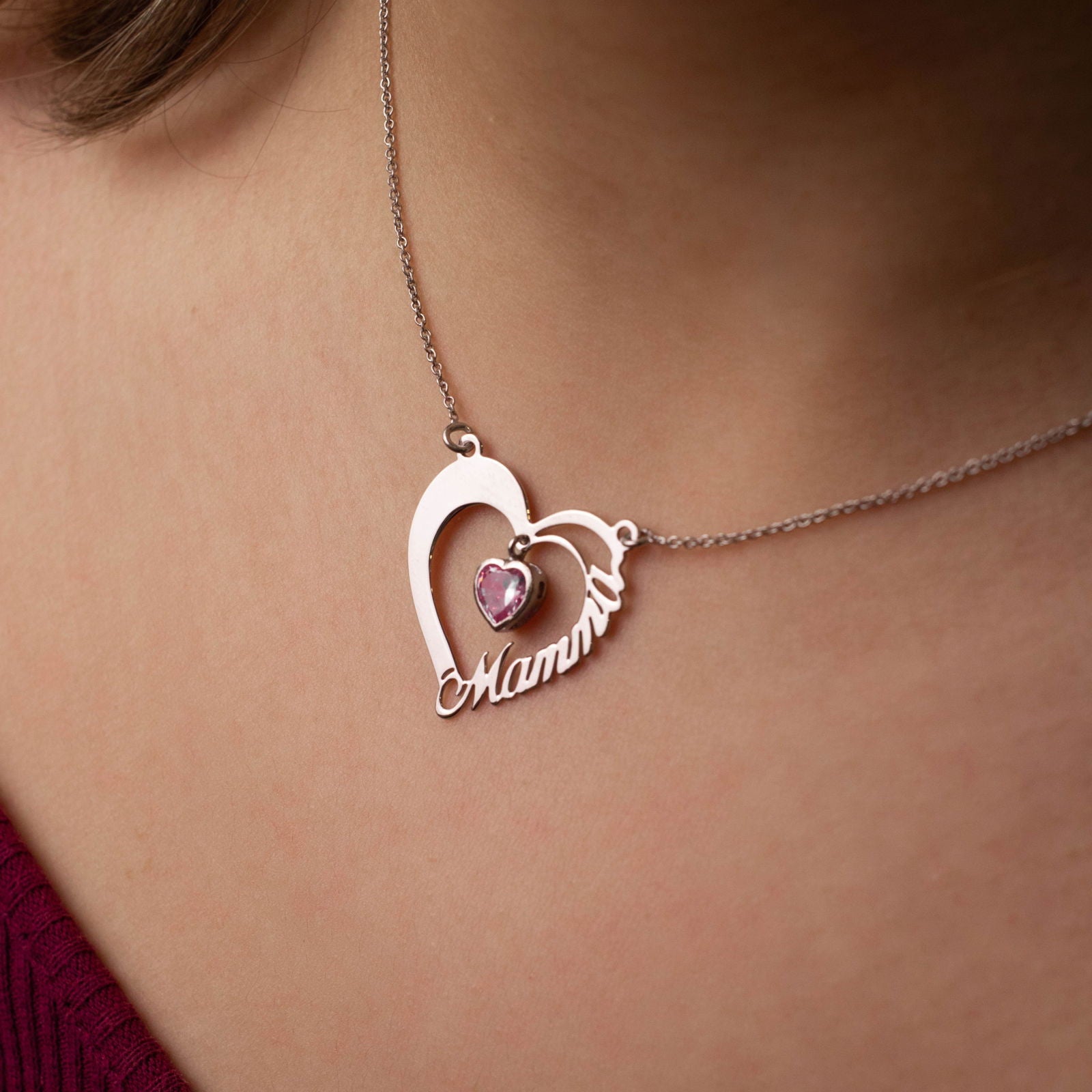 JO WISDOM Collana Cuore Mamma In Argento 925 Con Zirconia Cubica - Gioiello Donna, Catena Regolabile, Confezione Regalo Blu