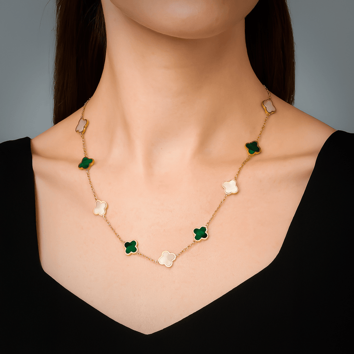 Collana quadrifogli Madreperla e Malachite in Oro 18kt - My Mo Gioielli