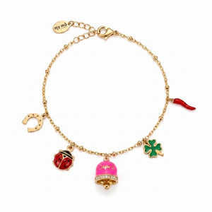Bracciale Portafortuna con Campanella "Capri" Rosa Fluo