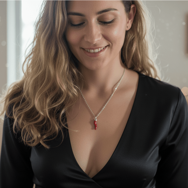 OMAGGIO Collana Corno Rosso Fuoco Portafortuna In Acciaio - My Mo Gioielli