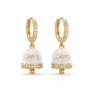 Orecchini a Cerchio Zirconati con Campanella "Capri" Bianca - My Mo Gioielli