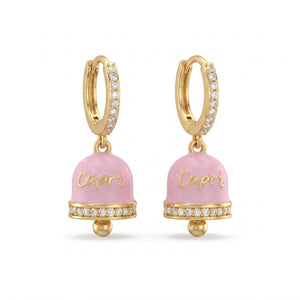 Orecchini a Cerchio Zirconati con Campanella "Capri" Rosa Pastello - My Mo Gioielli
