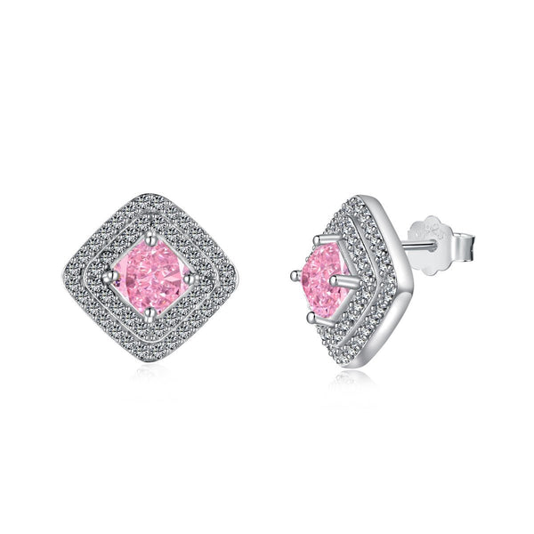 Orecchini a Lobo Rombo con Zircone Rosa e Contorno Pavé - My Mo Gioielli