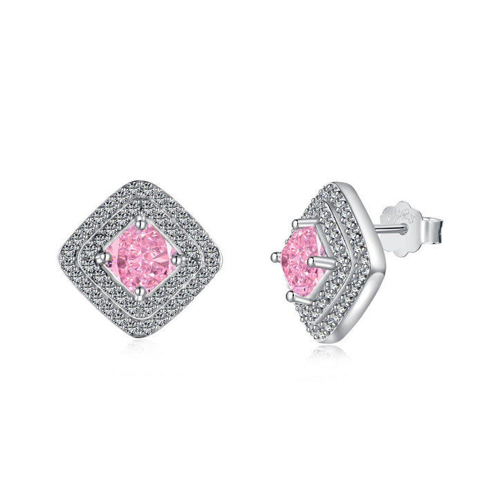 Orecchini a Lobo Rombo con Zircone Rosa e Contorno Pavé - My Mo Gioielli