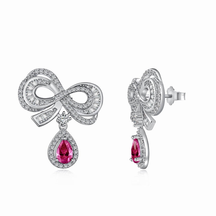Orecchini Lobo Fiocco con Pendente Goccia Zircone Rosso - My Mo Gioielli