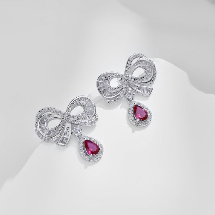 Orecchini Lobo Fiocco con Pendente Goccia Zircone Rosso - My Mo Gioielli