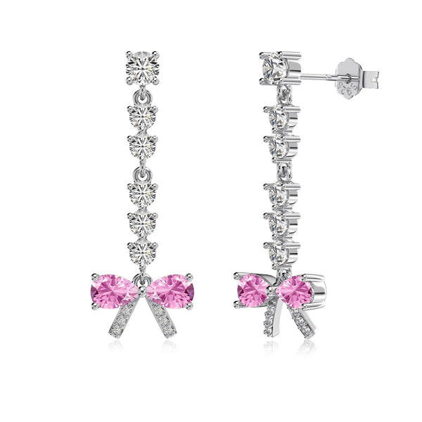 Orecchini Pendenti Fiocco Rosa con Cascata di Zirconi - My Mo Gioielli