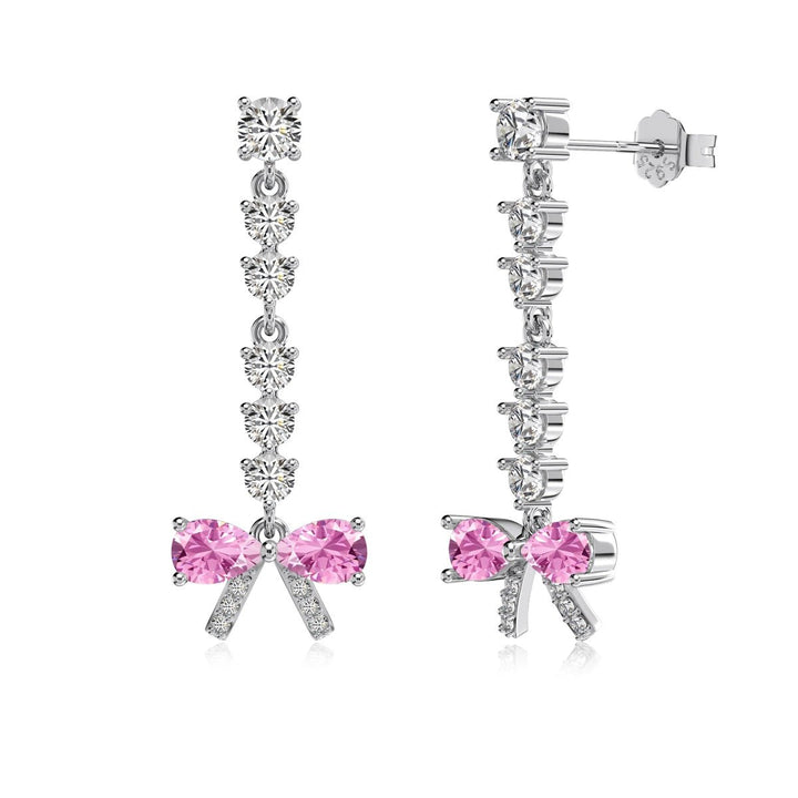 Orecchini Pendenti Fiocco Rosa con Cascata di Zirconi - My Mo Gioielli